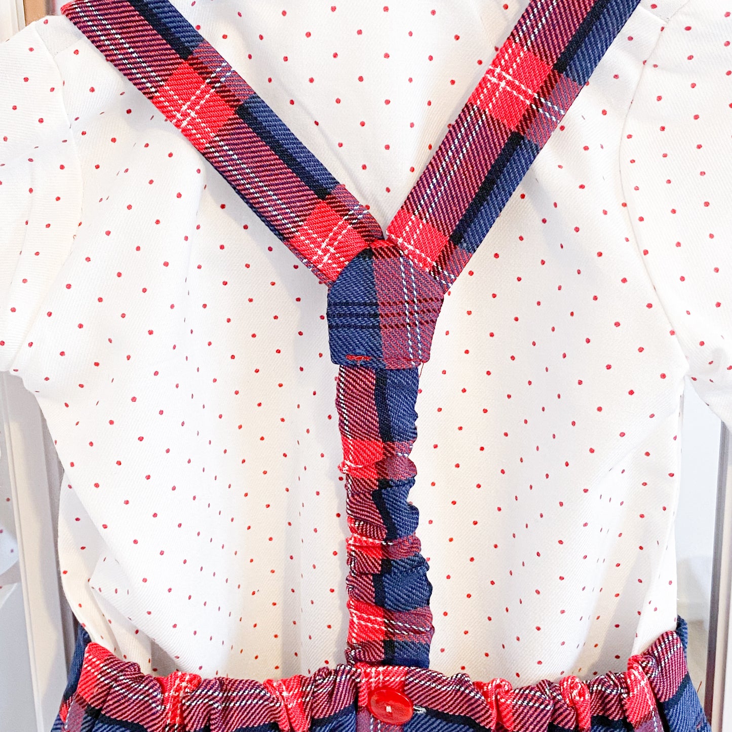 Ivan red and navy tartan brace shorts and shirt