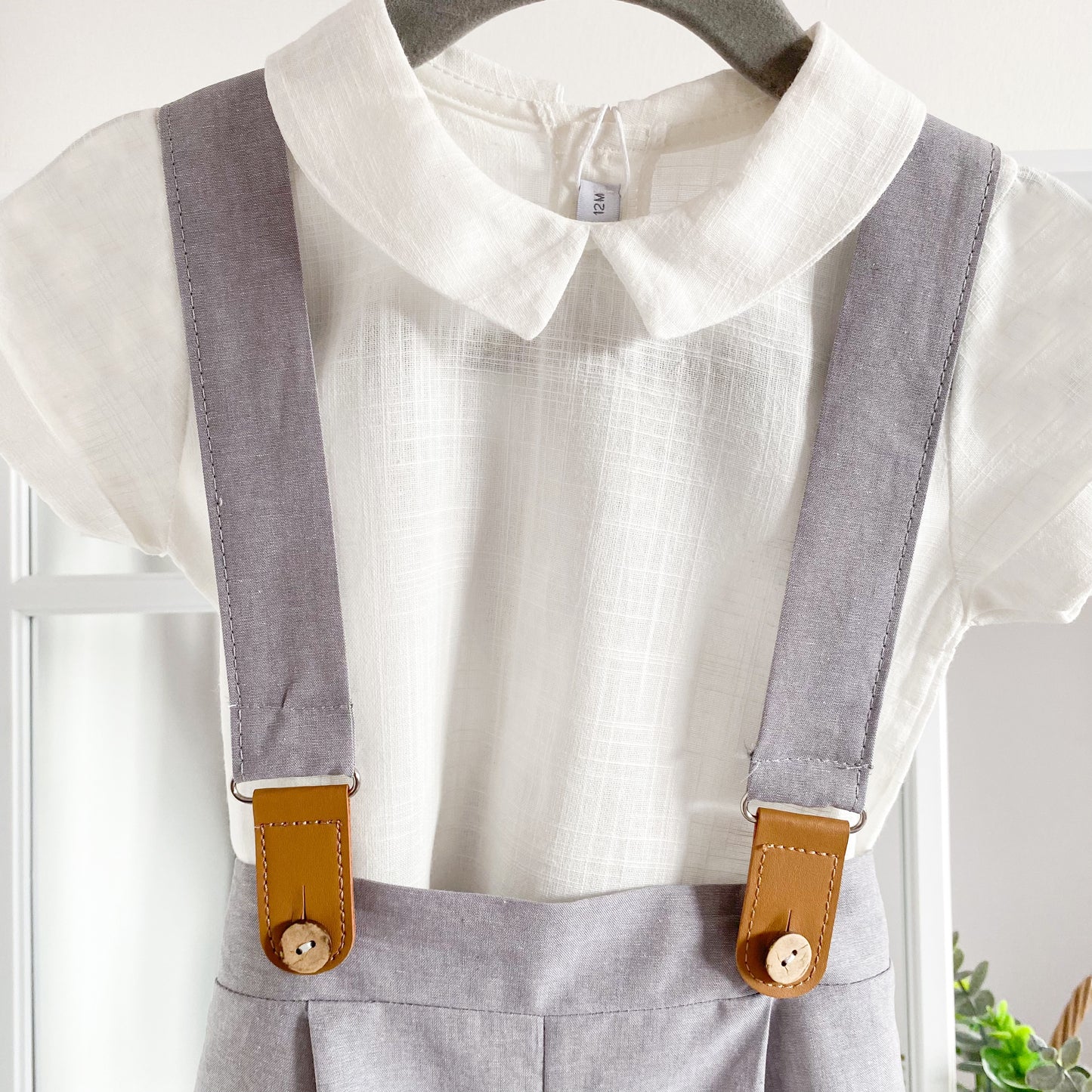 Manoel grey brace shorts and shirt set