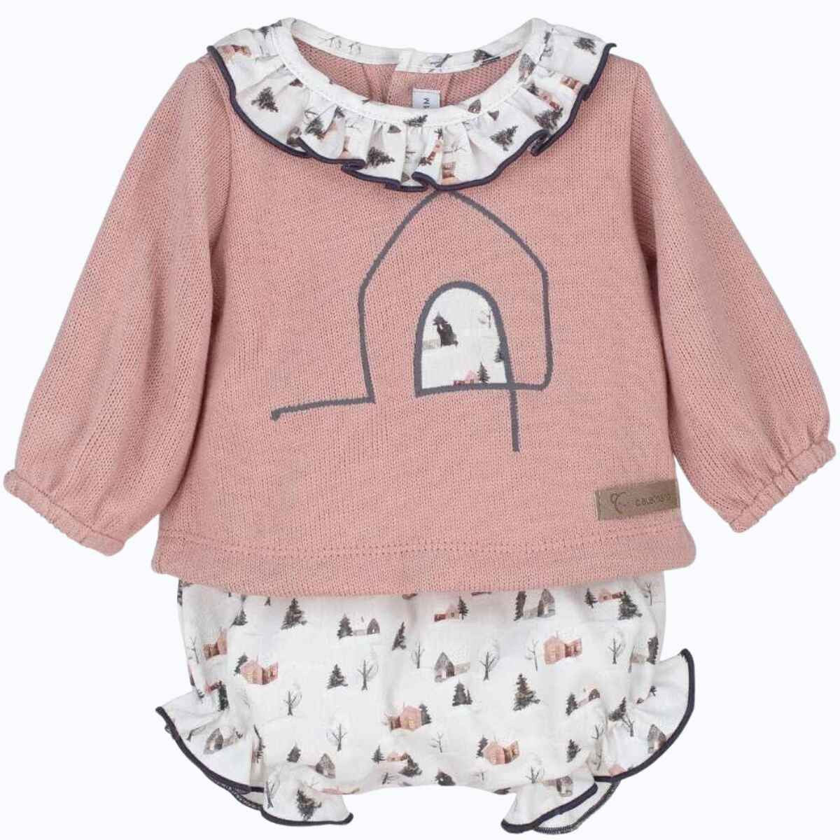 Nova pale pink knitted blouse and floral pants set