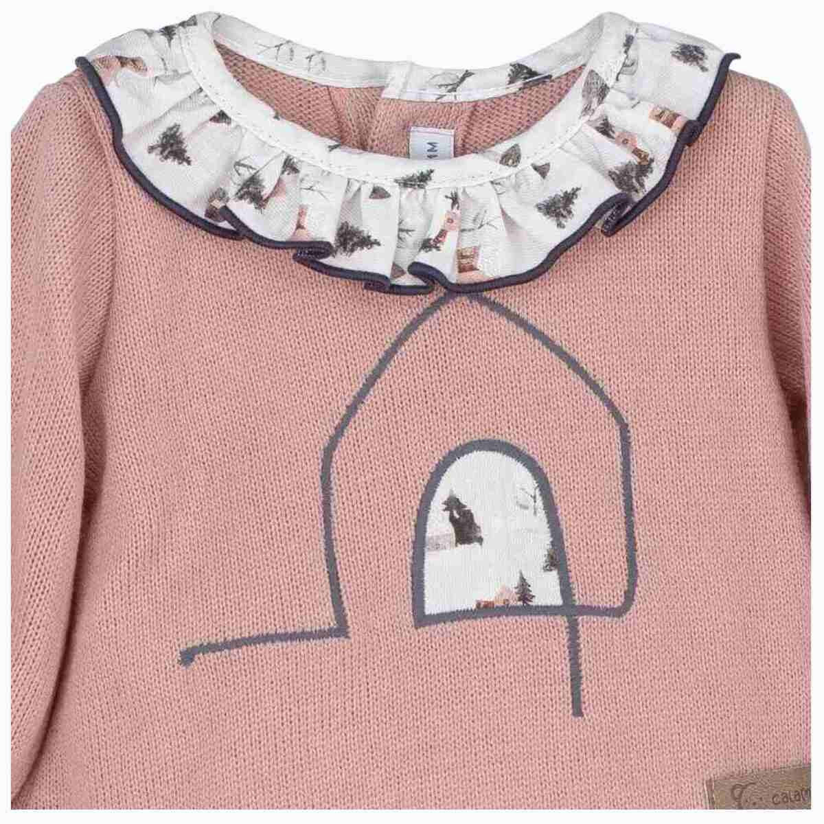 Nova pale pink knitted blouse and floral pants set