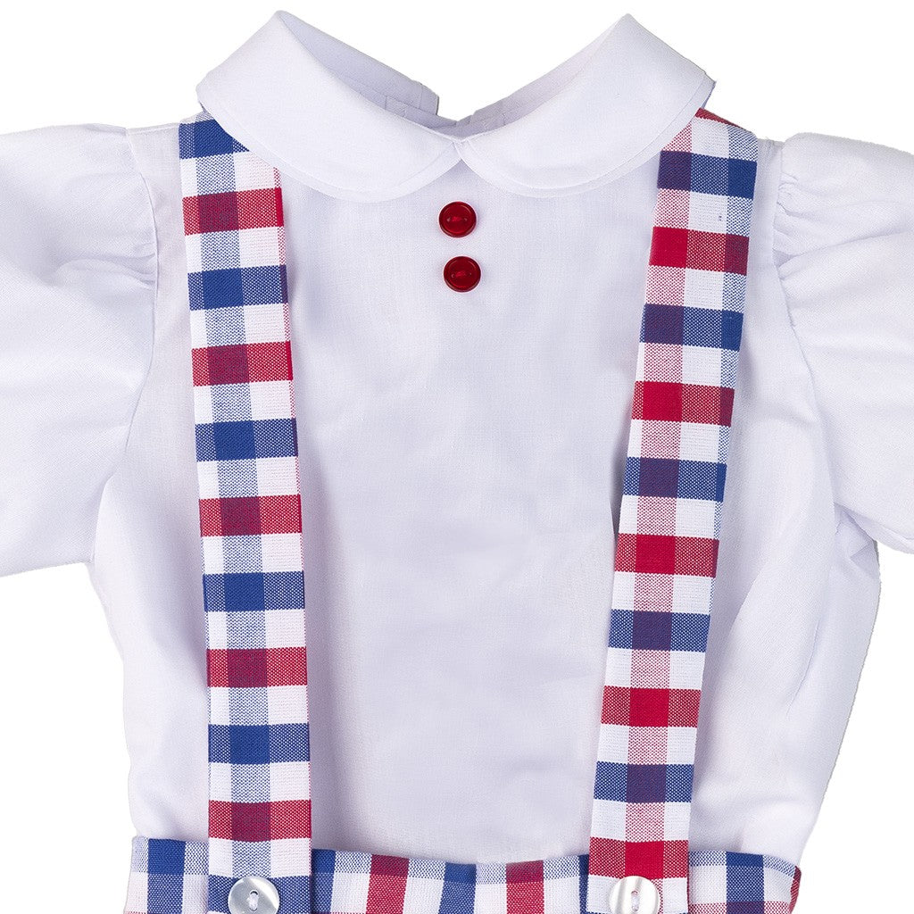 Asher red and navy gingham brace shorts and shirt