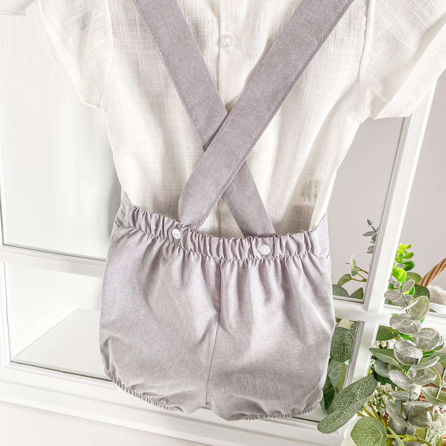 Manoel grey brace shorts and shirt set