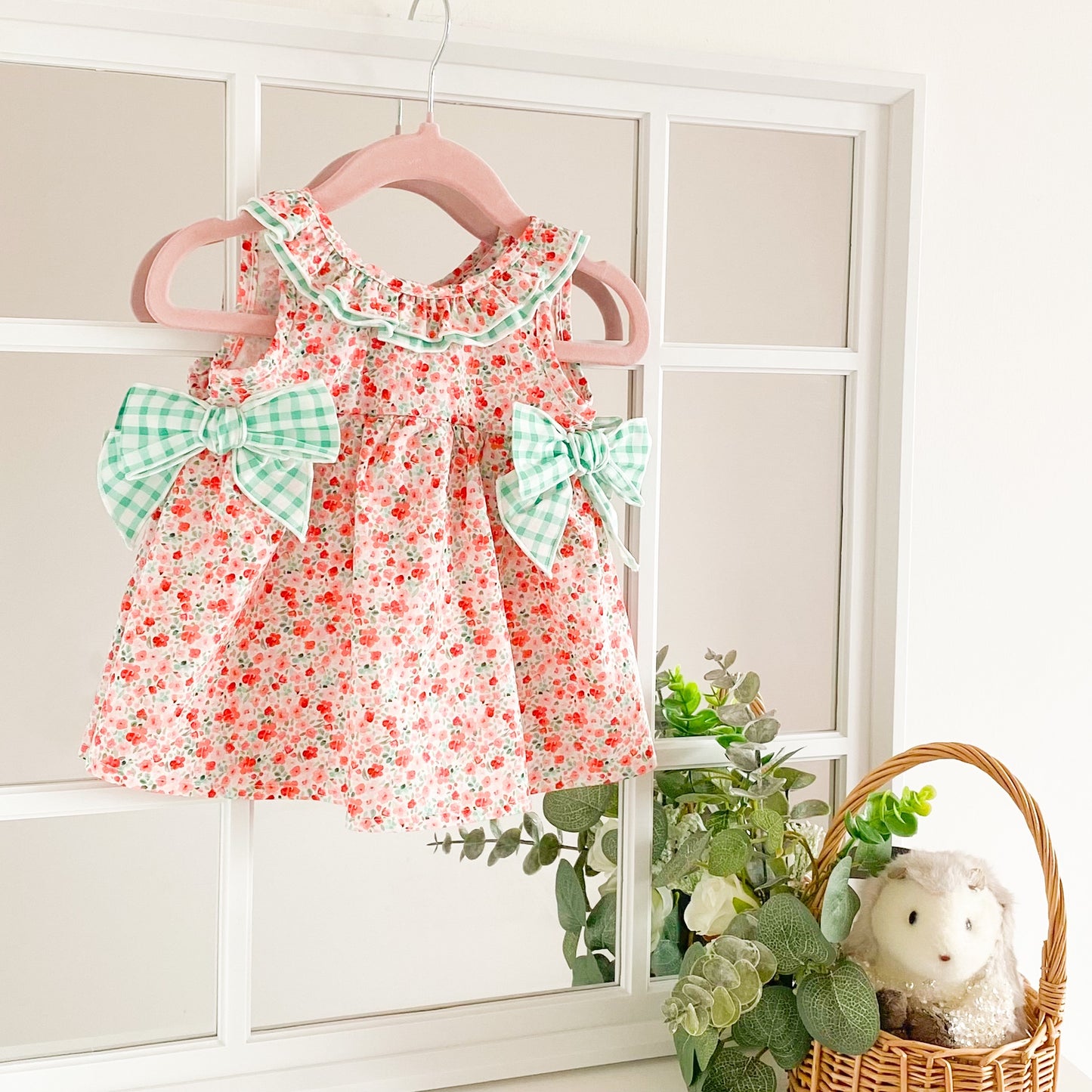 Luzia red floral dress with bows