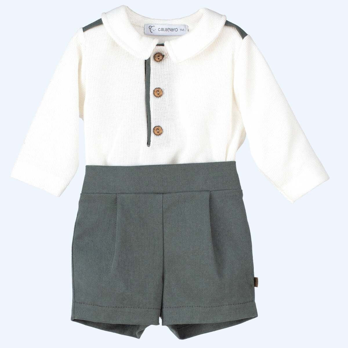 Kingsley white and green long sleeve shirt and pants set