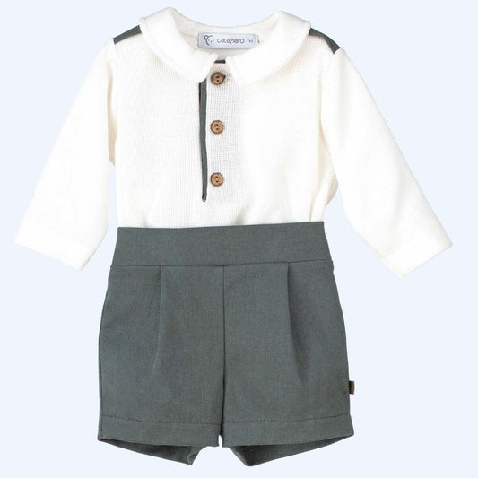 Kingsley white and green long sleeve shirt and pants set
