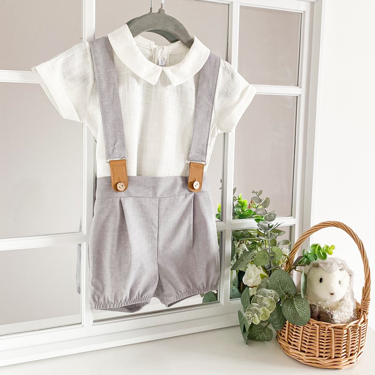 Manoel grey brace shorts and shirt set
