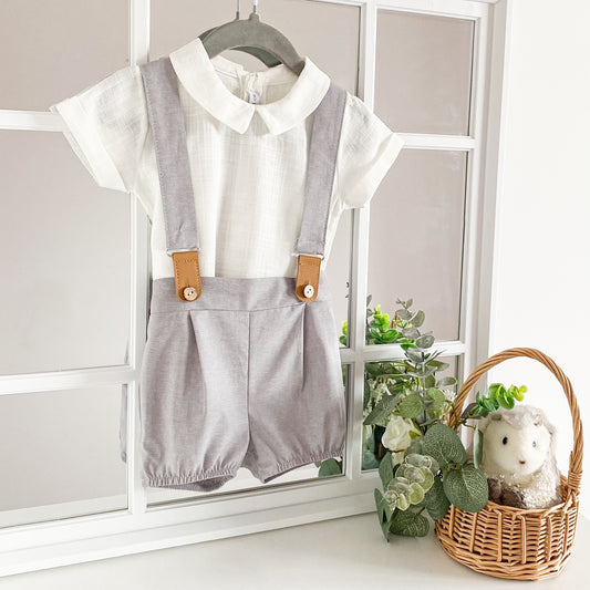 Manoel grey brace shorts and shirt set