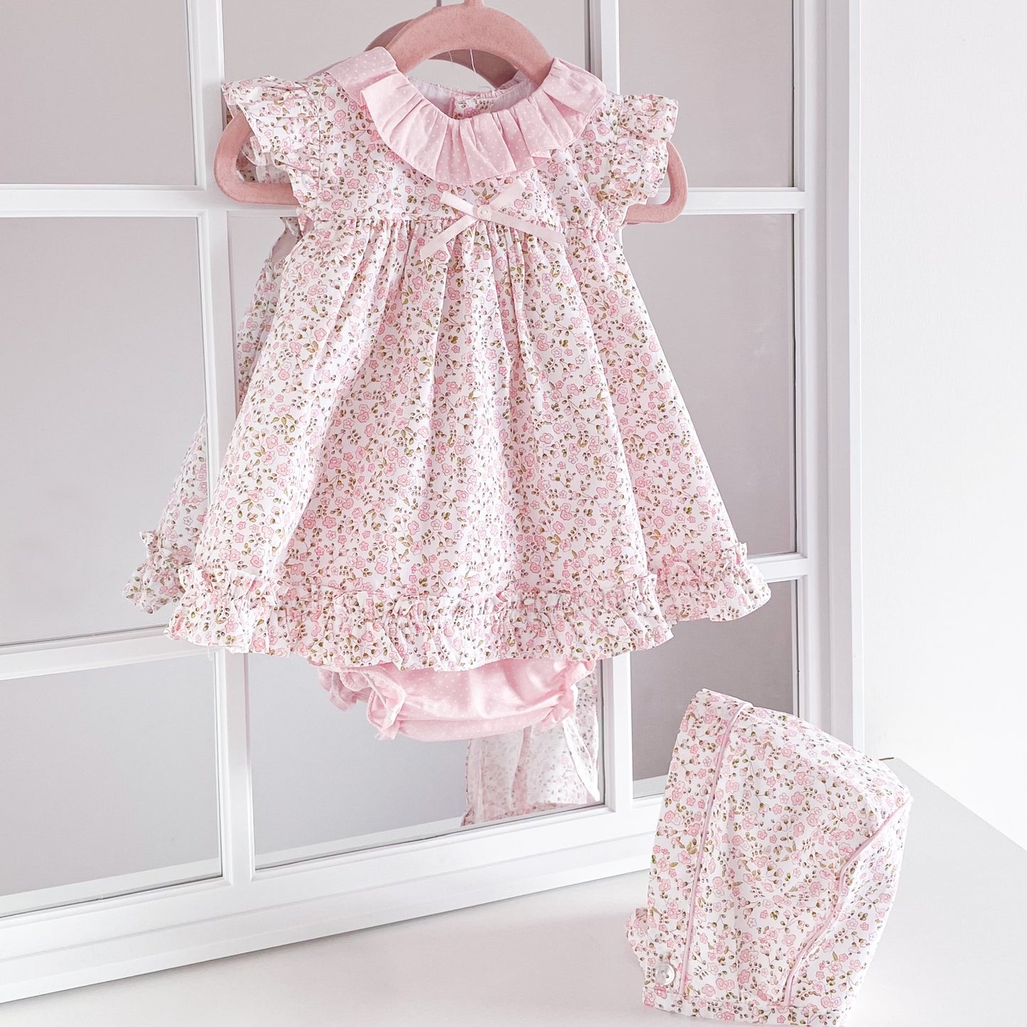 Eliza baby pink ditsy print dress set