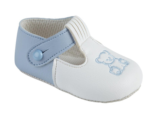 Sky blue and white pre-walker teddy embroidered shoes