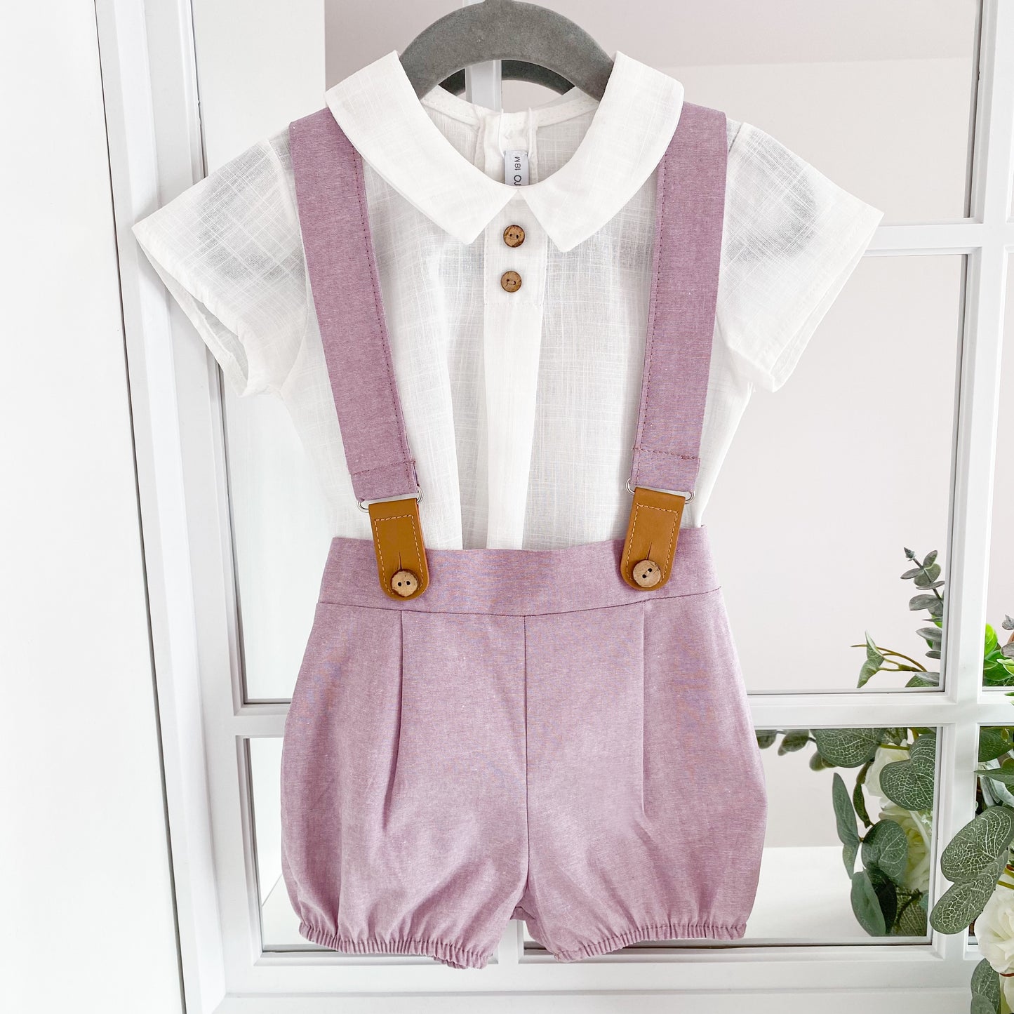 Anxo mauve brace shorts and shirt set