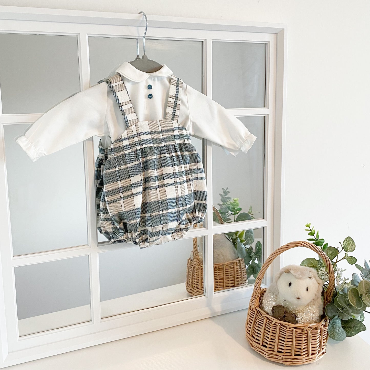 Lucas green tartan romper and shirt