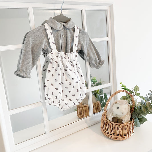 Tatum white romper with dog print shirt