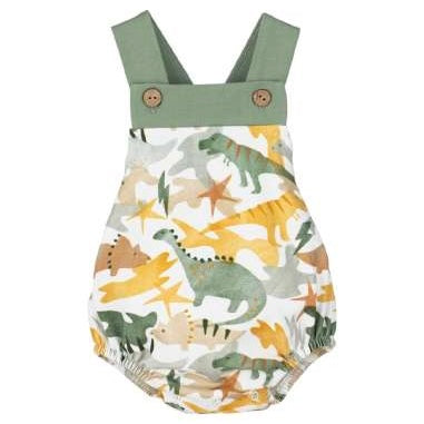 Luciano green dinosaur print romper