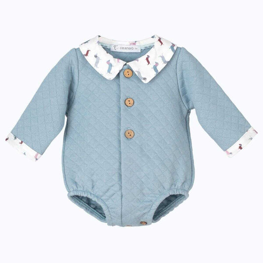Jaxon blue romper with dog print collar