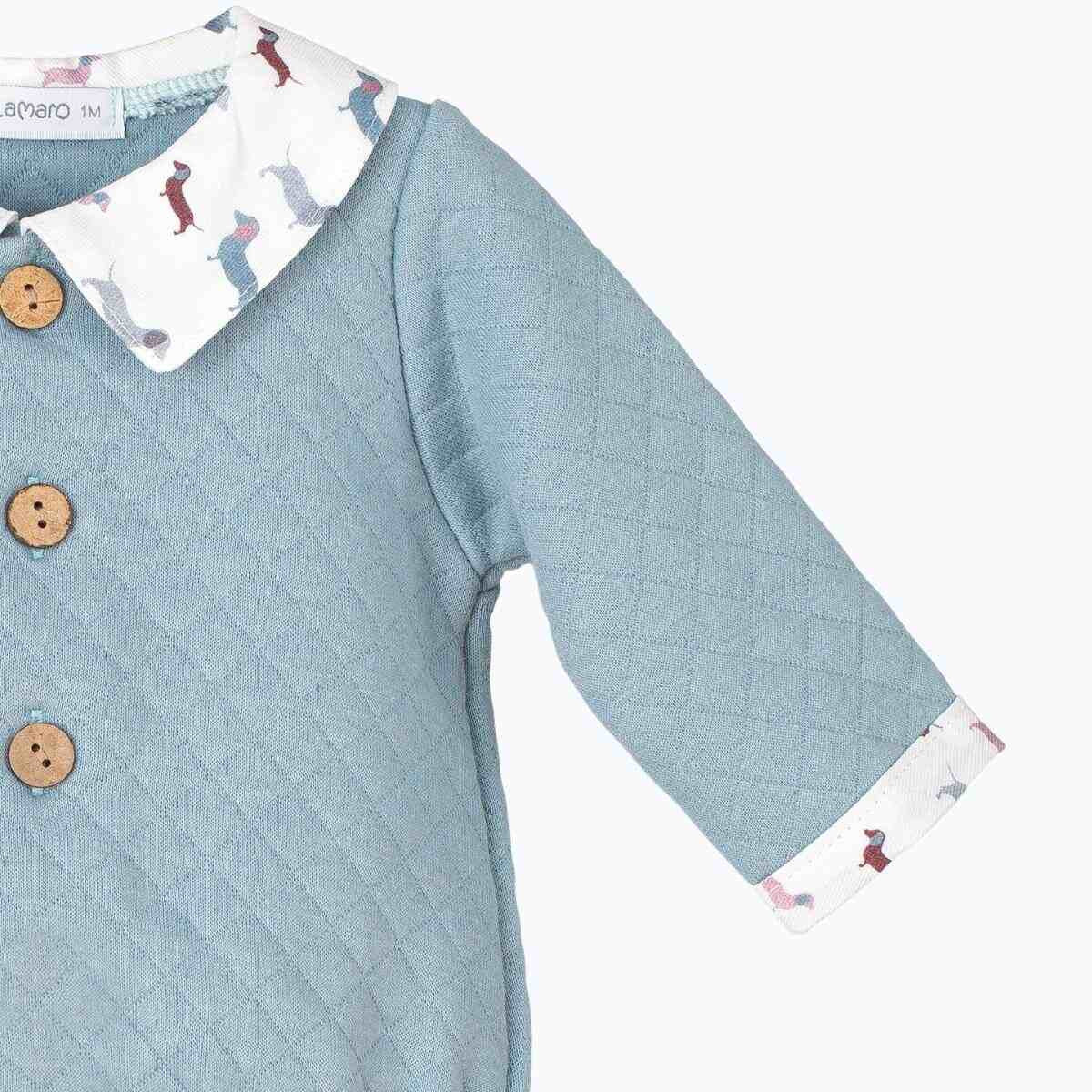 Jaxon blue romper with dog print collar