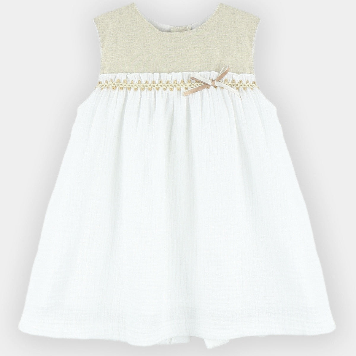 Bella beige and white linen dress