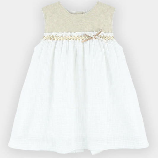 Bella beige and white linen dress
