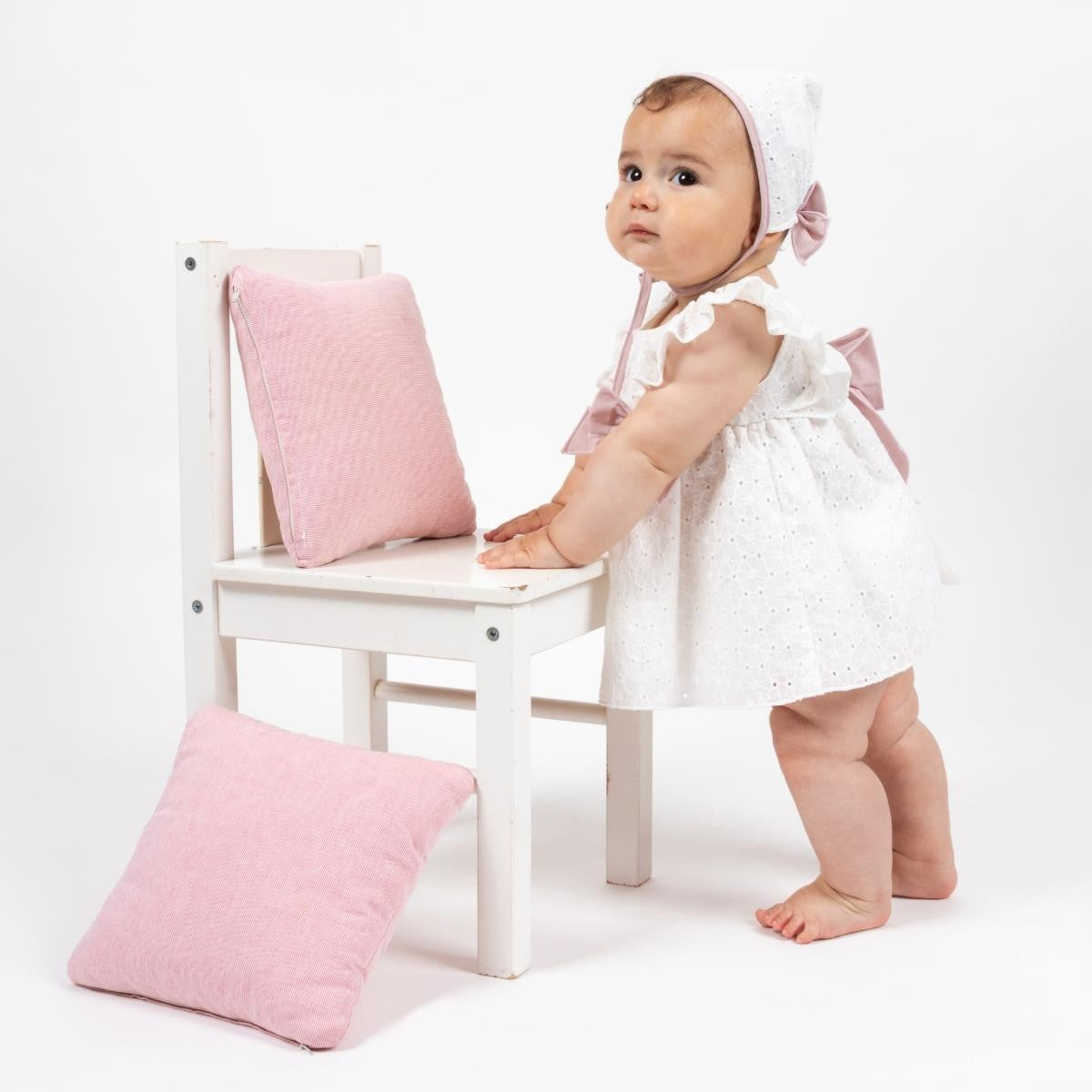 Gylda ivory and dusky pink bow dress
