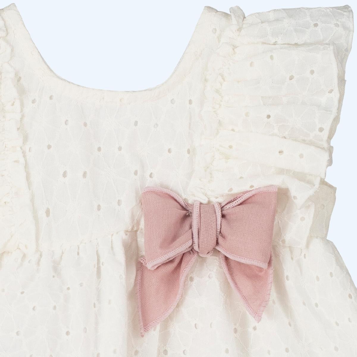 Gylda ivory and dusky pink bow dress