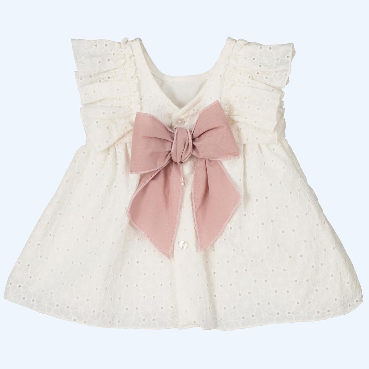 Gylda ivory and dusky pink bow dress