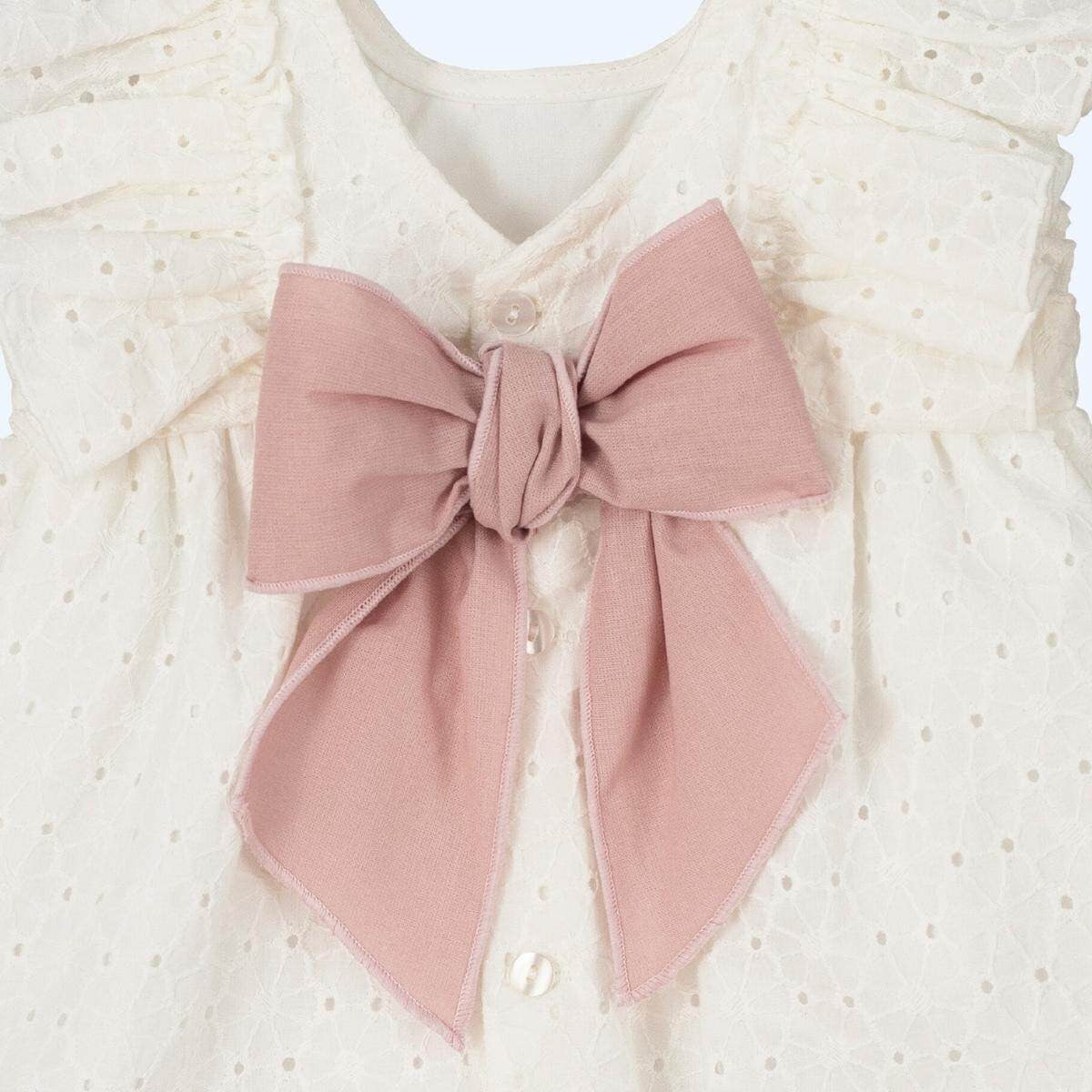 Gylda ivory and dusky pink bow dress