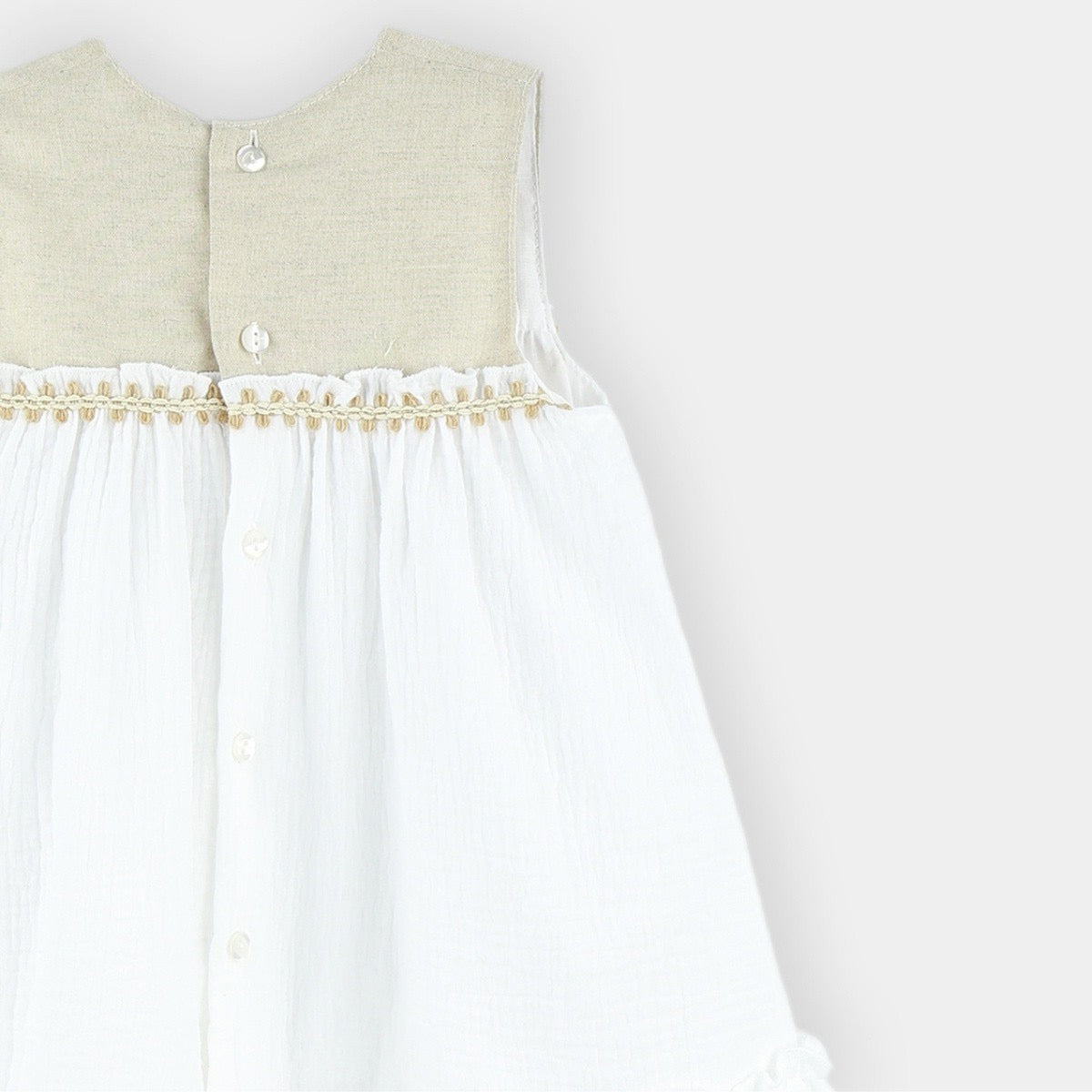Nelly beige and white linen dress