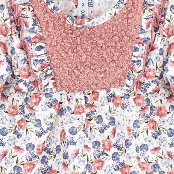 Robyn pale pink floral dress with fluffy knit panel and matching pants