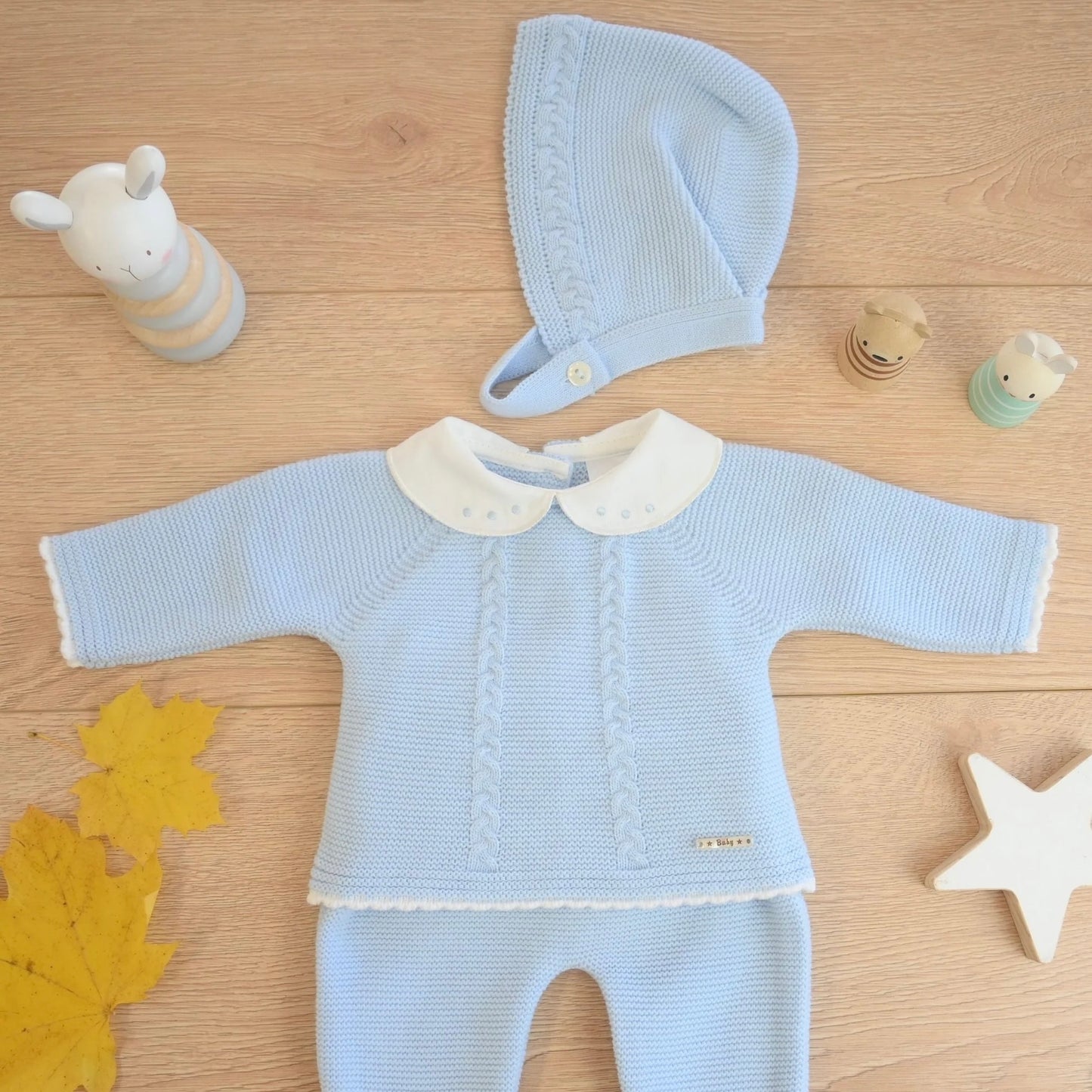 Francesco pastel blue knitted three piece outfit