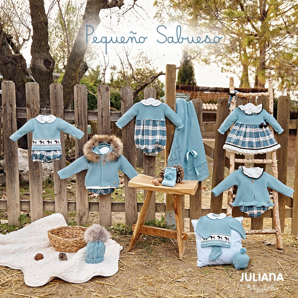 Pedro blue half knit and checked romper