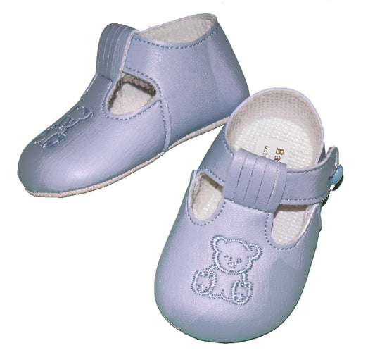 Sky blue pre-walker teddy embroidered shoes