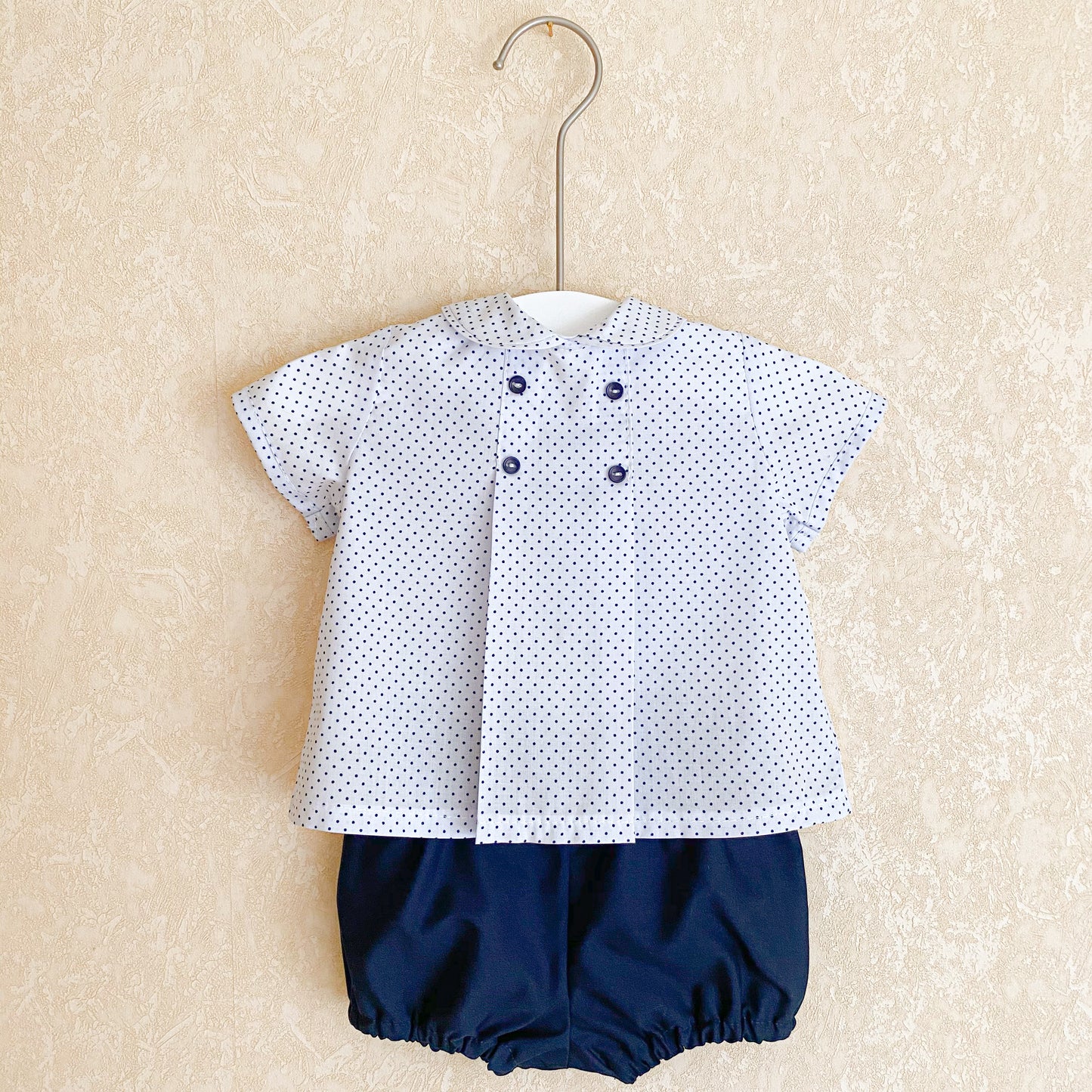 Micah navy patterned shirt and shorts set