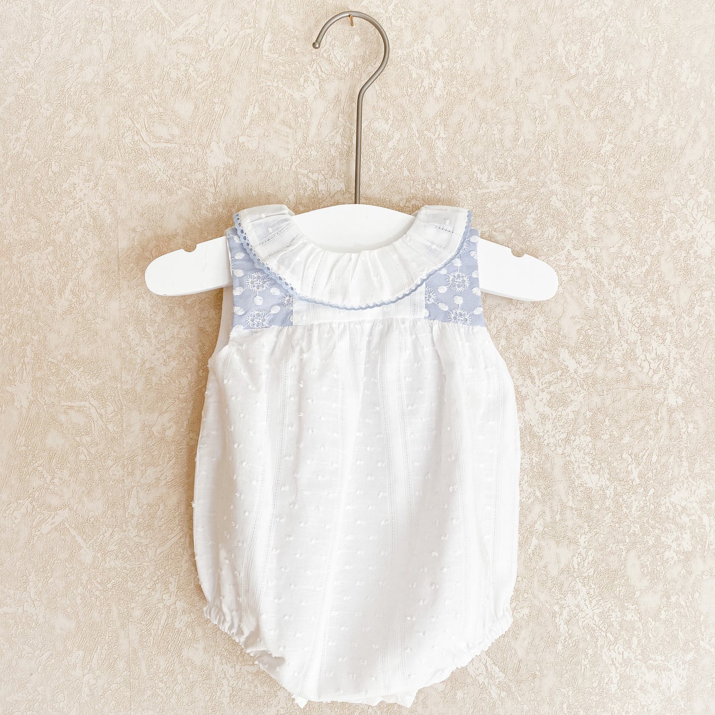 Benjy white and blue collar romper