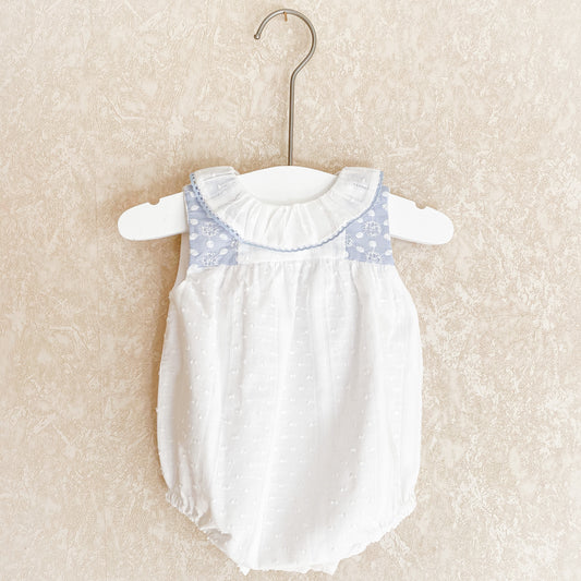 Benjy white and blue collar romper