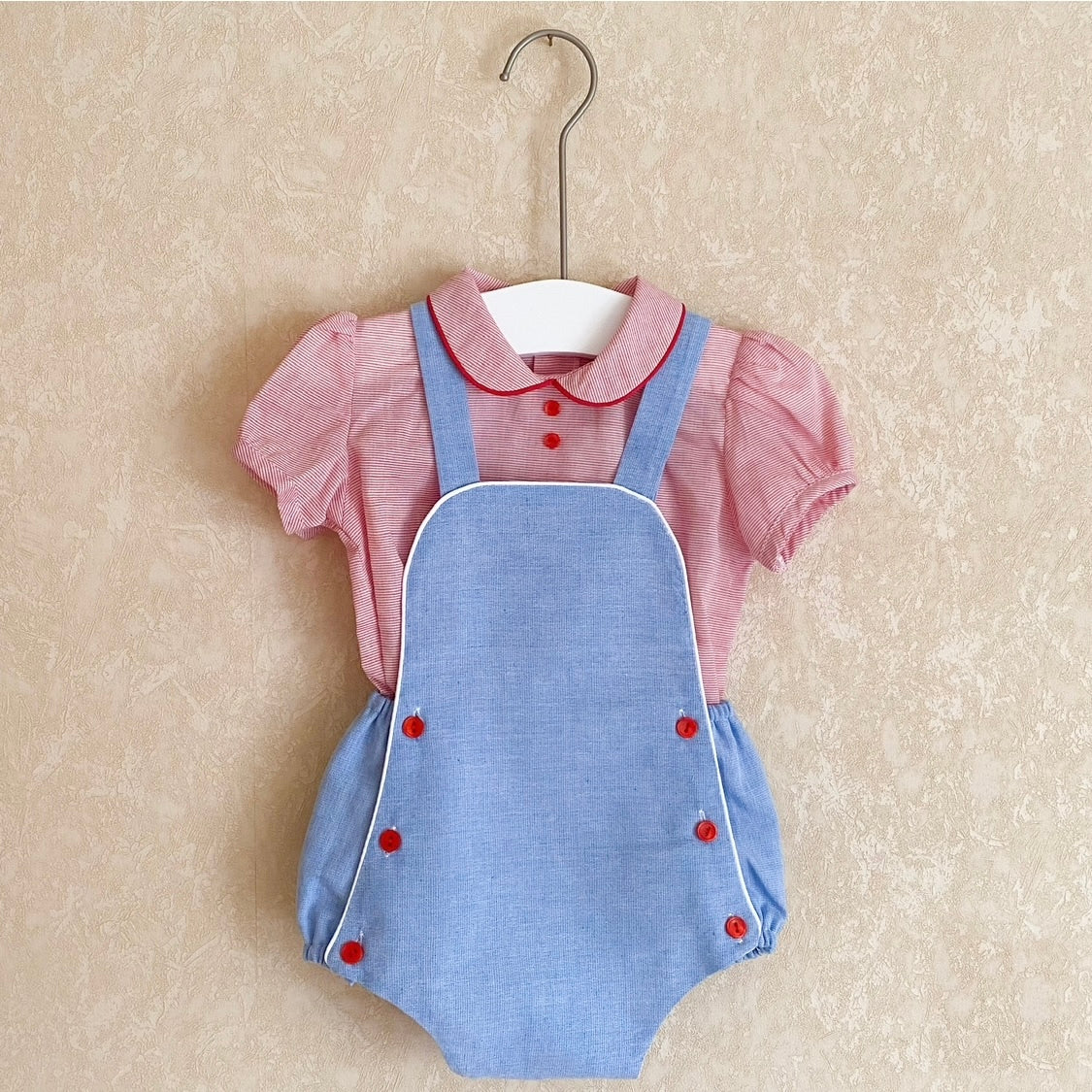 Jack blue romper and red shirt set