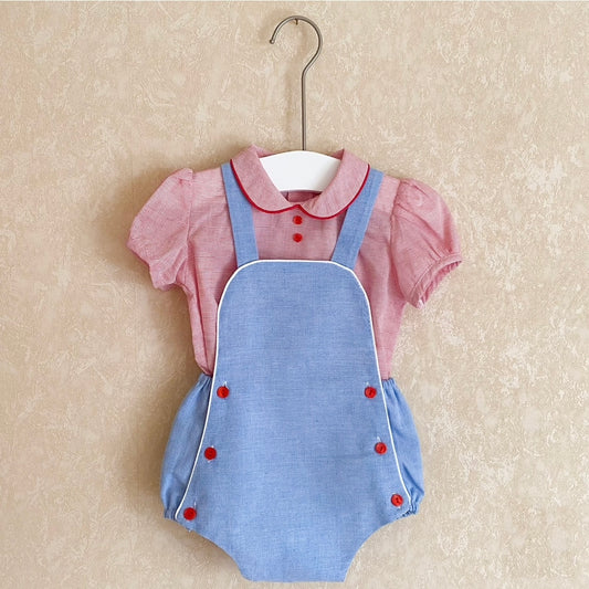 Jack blue romper and red shirt set