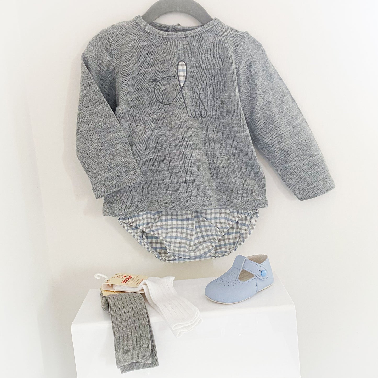 Rupert grey knit top and checked shorts set