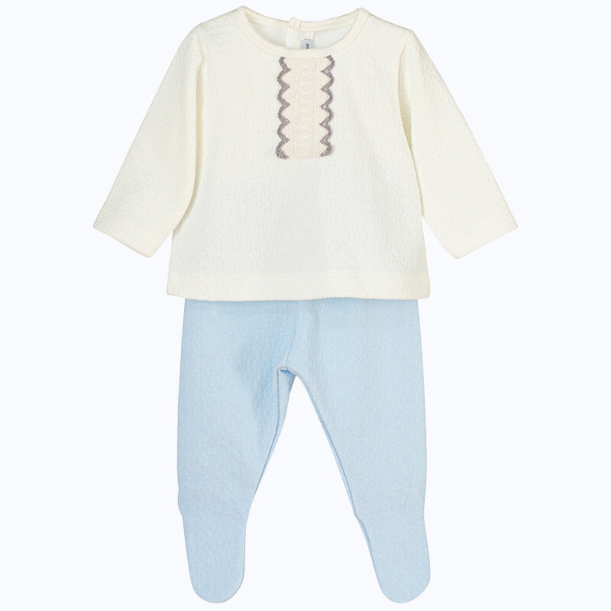 Theodore ivory and blue top and trousers set