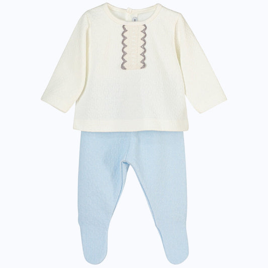 Theodore ivory and blue top and trousers set