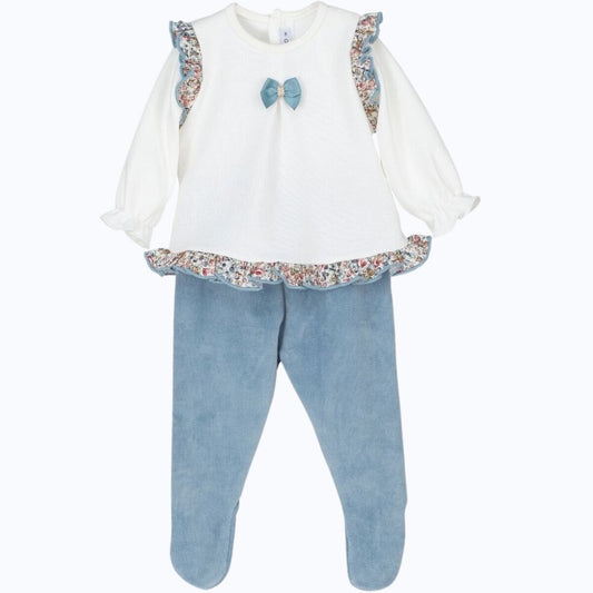 Gianna ivory and blue blouse and trousers set