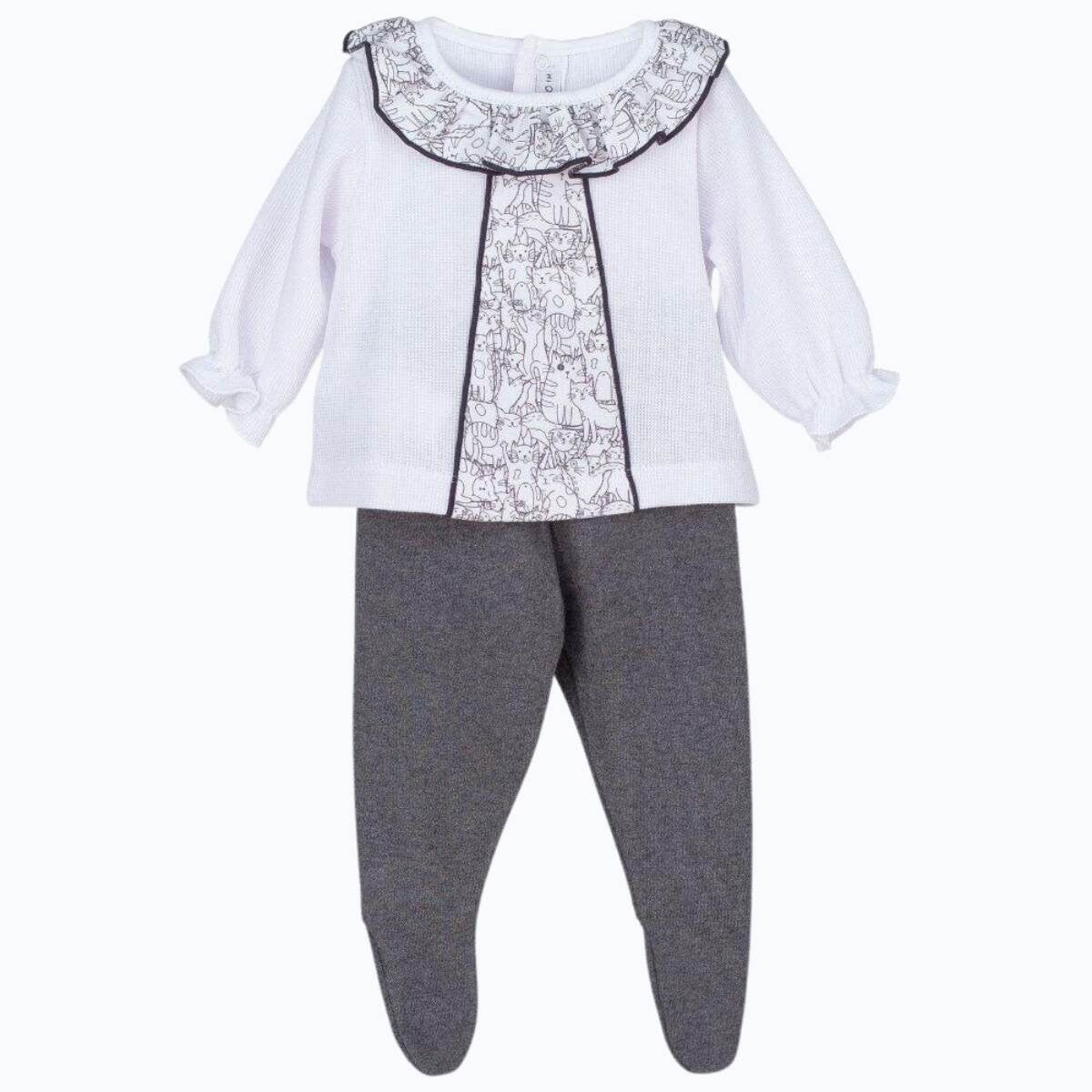 Chloe grey and white ruffle collar baby outfit