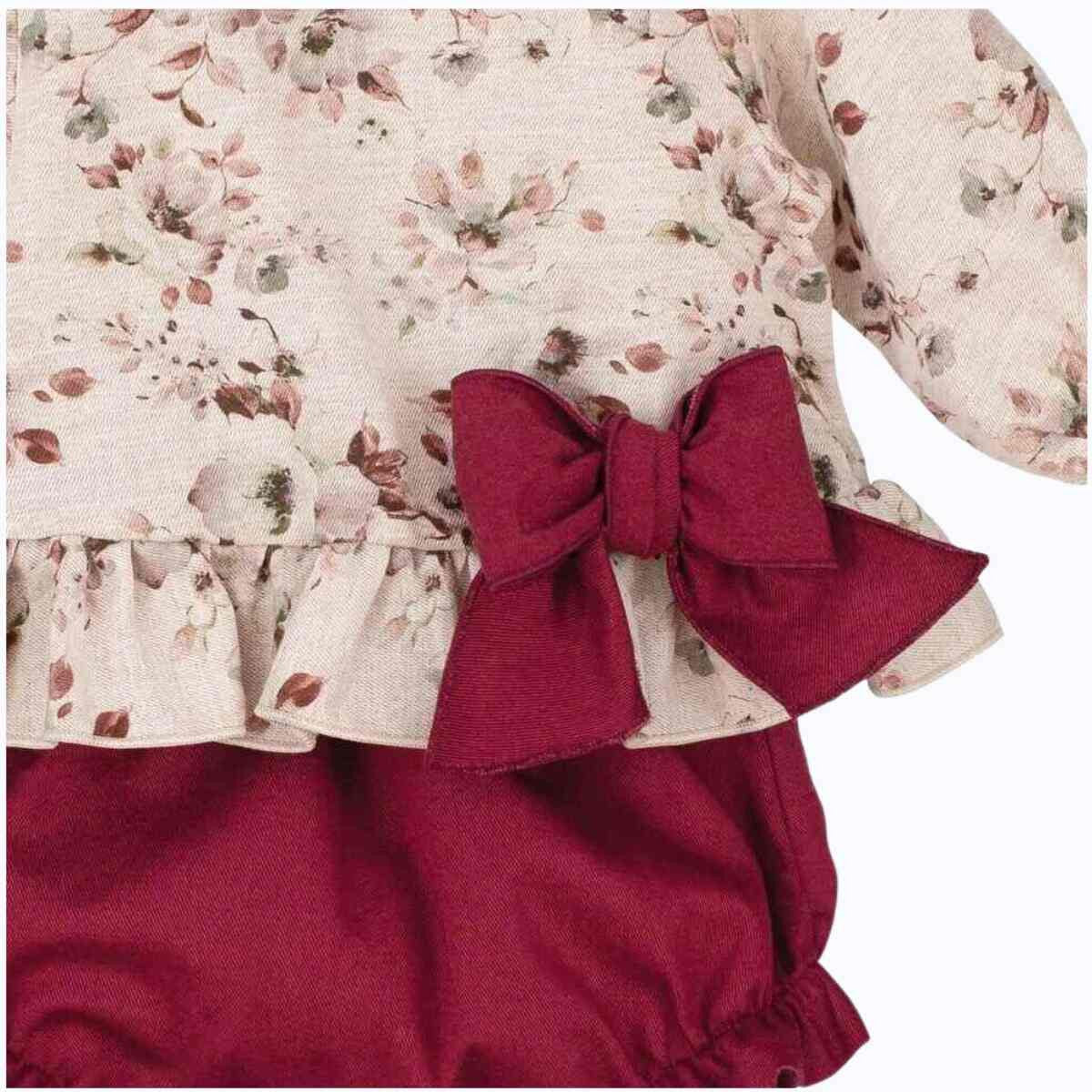 Iris beige and maroon floral top and bloomer set