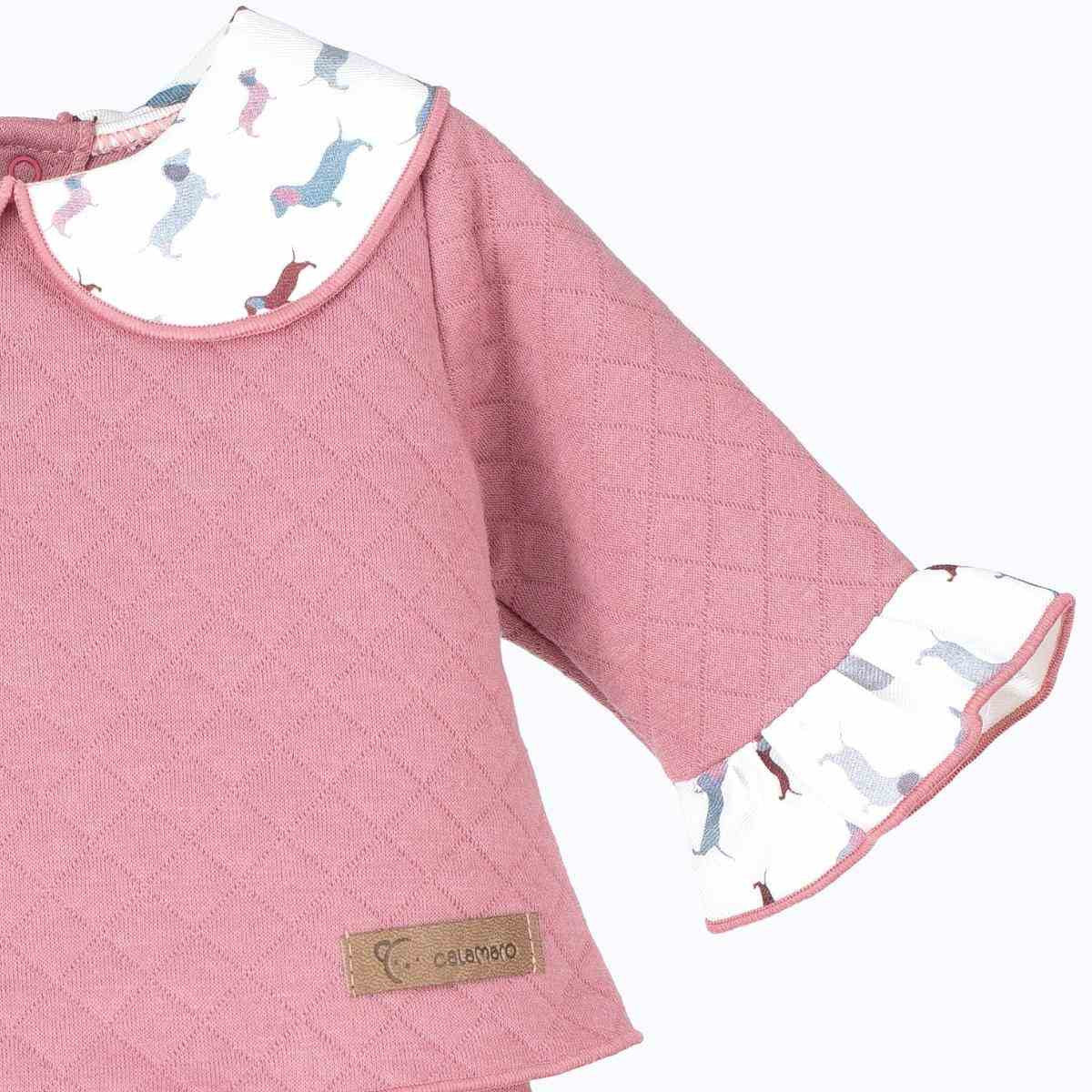 Olivia pink sausage dog print blouse and bloomers