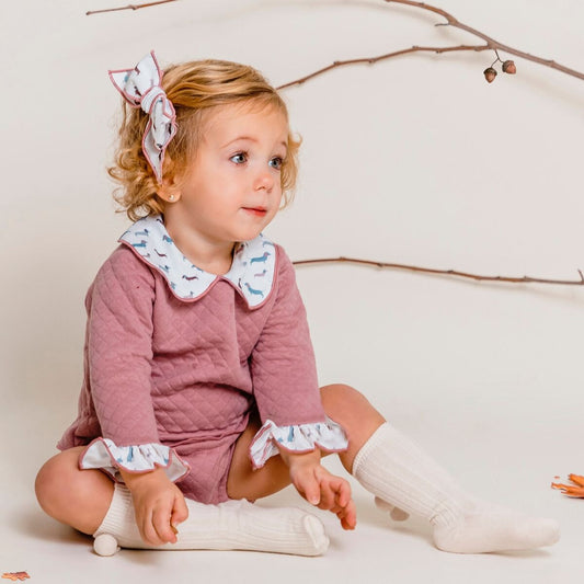 Olivia pink sausage dog print blouse and bloomers