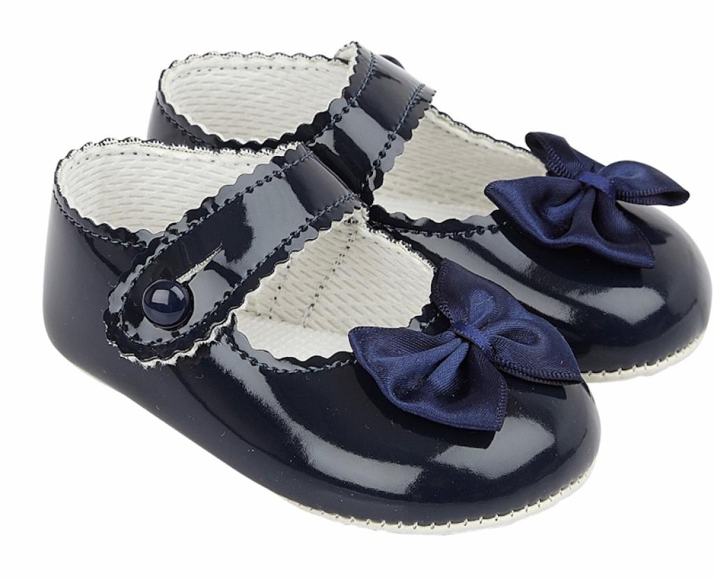 Navy patent bow pre-walker shoes