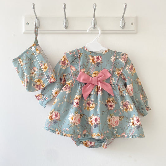 Jeanie grey and pink floral baby dress set