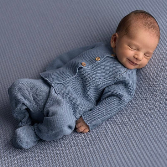 Denim blue knitted two piece set