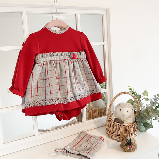Tahlia red and grey checked dress set
