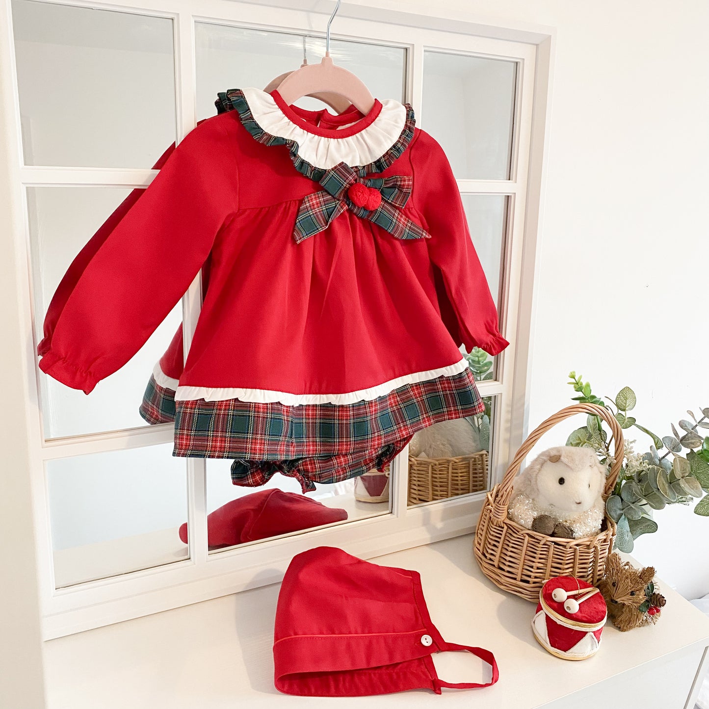 Millicent red tartan dress set