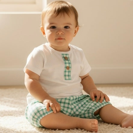 Maureo green gingham top and jam pants set