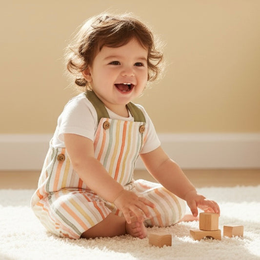 Agosto orange striped dungarees